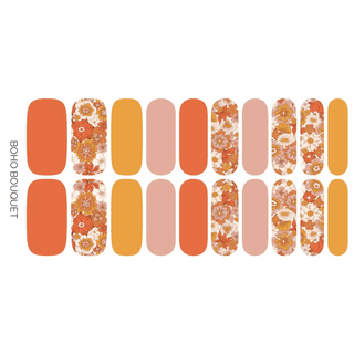 Retro Floral Warm Color Nail Wrap Set