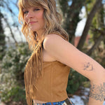 Western boho fringe tank top with soft suede texture and cropped silhouette
