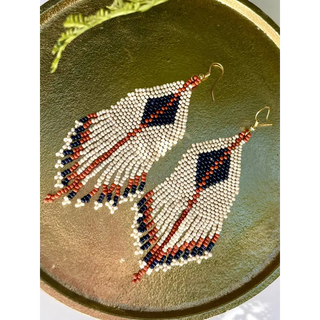 Riya Diamond & Stripe Seed Bead Fringe Boho Earrings