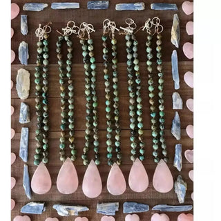 Rose Quartz & African Turquoise Necklace - The Boho Depot