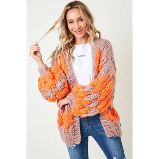 Chunky Cardigan - Orange Taupe: One Size