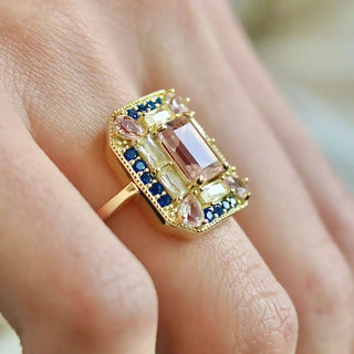 Sapphire Morganite Art Deco Ring