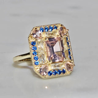 Sapphire Morganite Art Deco Ring