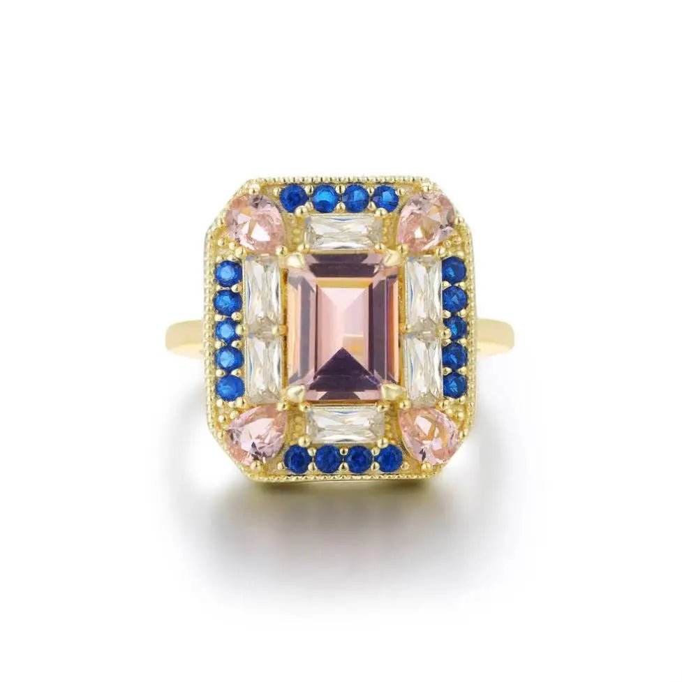 Sapphire Morganite Art Deco Cocktail Ring by Vivian Grace Jewelry - The Boho Depot