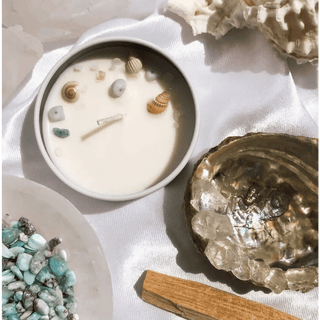 Sea Salt & Serenity Summer scent Soy wax Candle Aquamarine - The Boho Depot