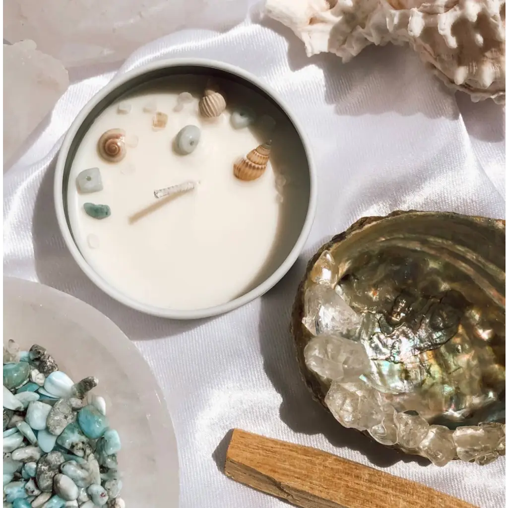Sea Salt & Serenity Summer scent Soy wax Candle Aquamarine