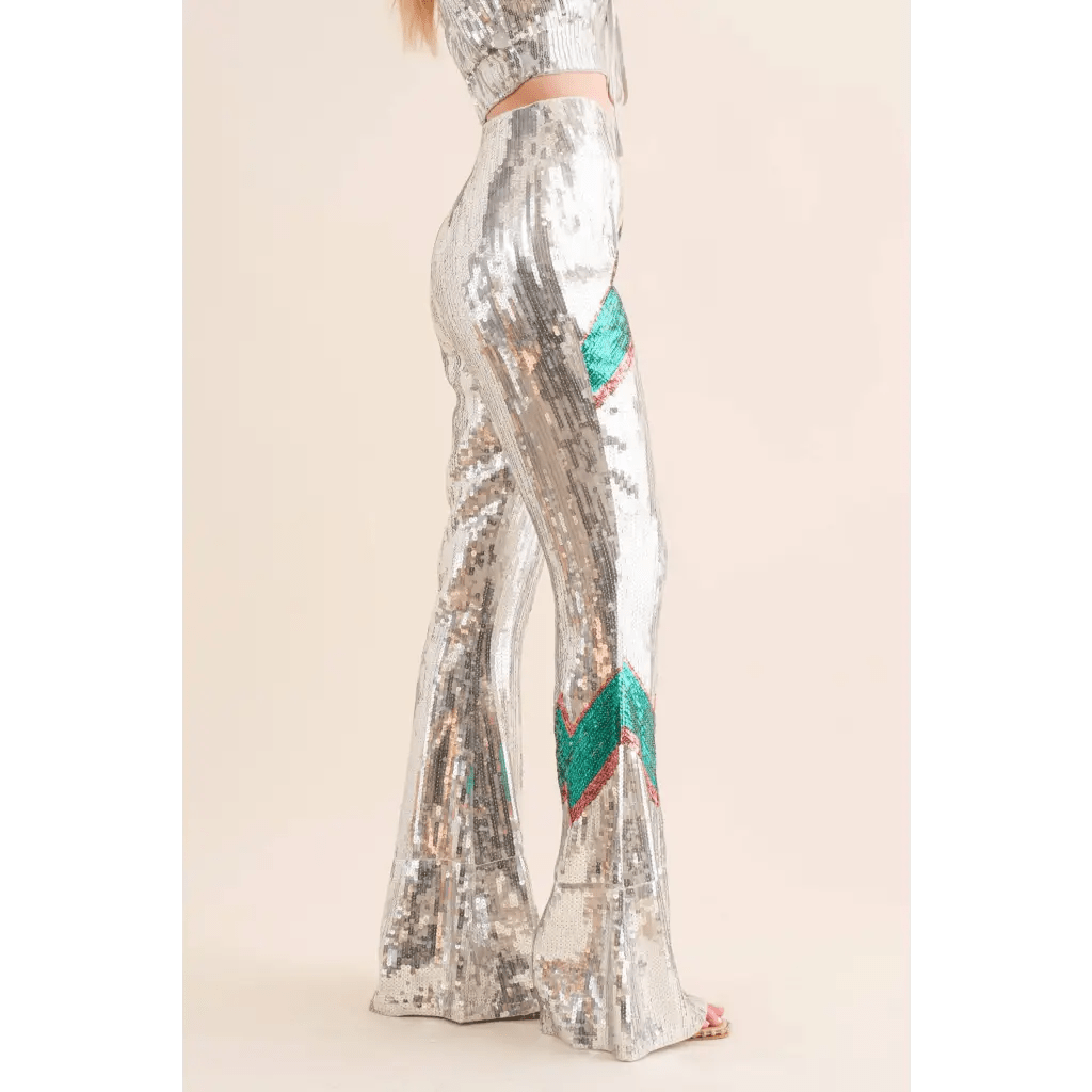 Sequin Flare Thunderbolt Print Pants