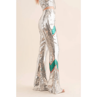 Sequin Flare Thunderbolt Print Pants