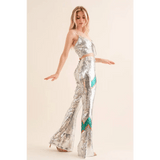 Sequin Flare Thunderbolt Print Pants