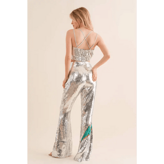 Sequin Flare Thunderbolt Print Pants