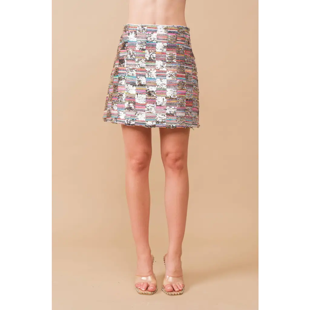 Sequin Multi Block Mini Pencil Skirt - Medium