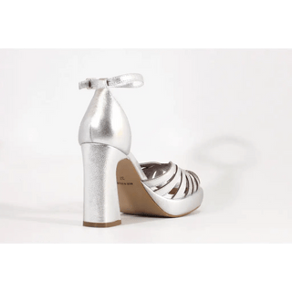 Disco Platform Leather Heels - Silver Karmel Caged