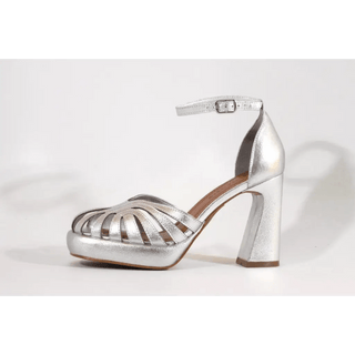 Disco Platform Leather Heels - Silver Karmel Caged