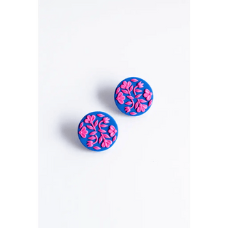 Slow Day Studios - Polymer Clay Oversized Floral Circle Stud in Cobalt Blue - The Boho Depot