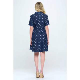 Cat Print Blue Button Up Blue Summer Dress - Small