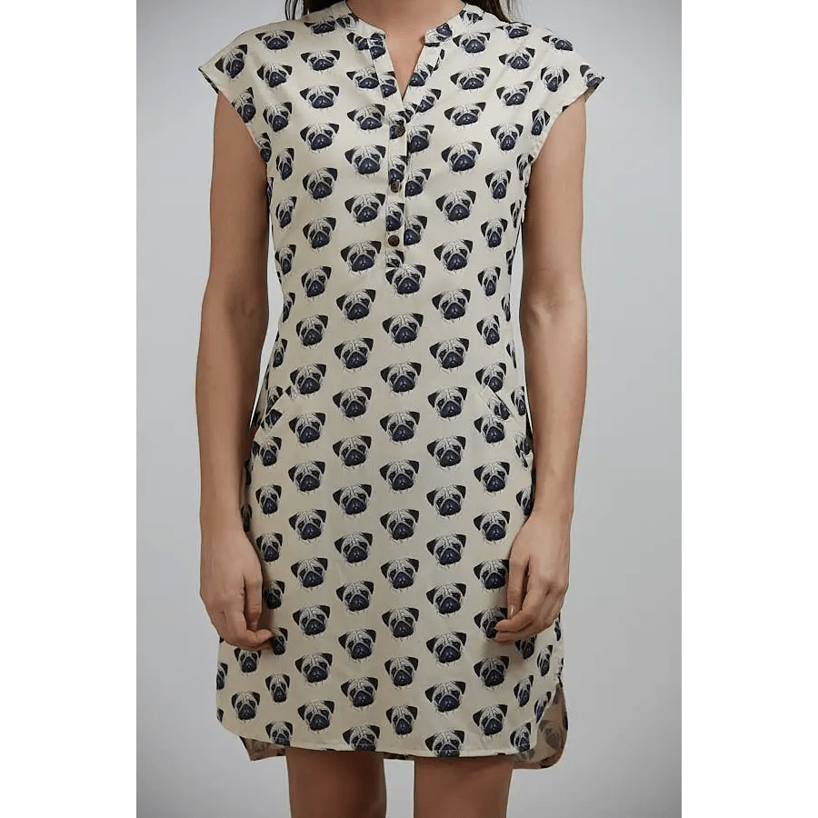 Pug Face Print Tunic Dress - The Boho Depot