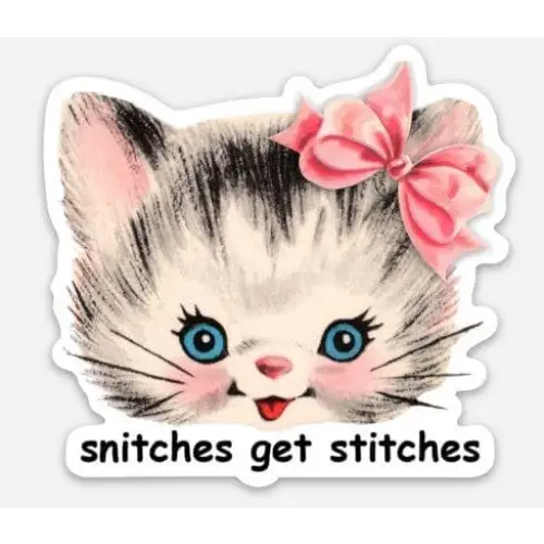 Snitches get Stitches Cute Kitten Vinyl Sticker