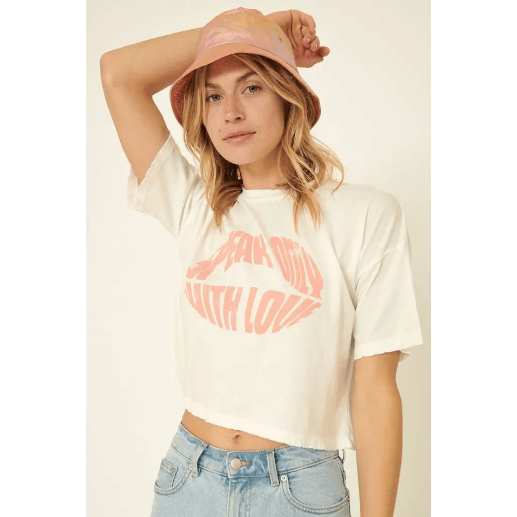 Speak Only with Love Vintage Cropped Graphic Tee - The Boho Depot