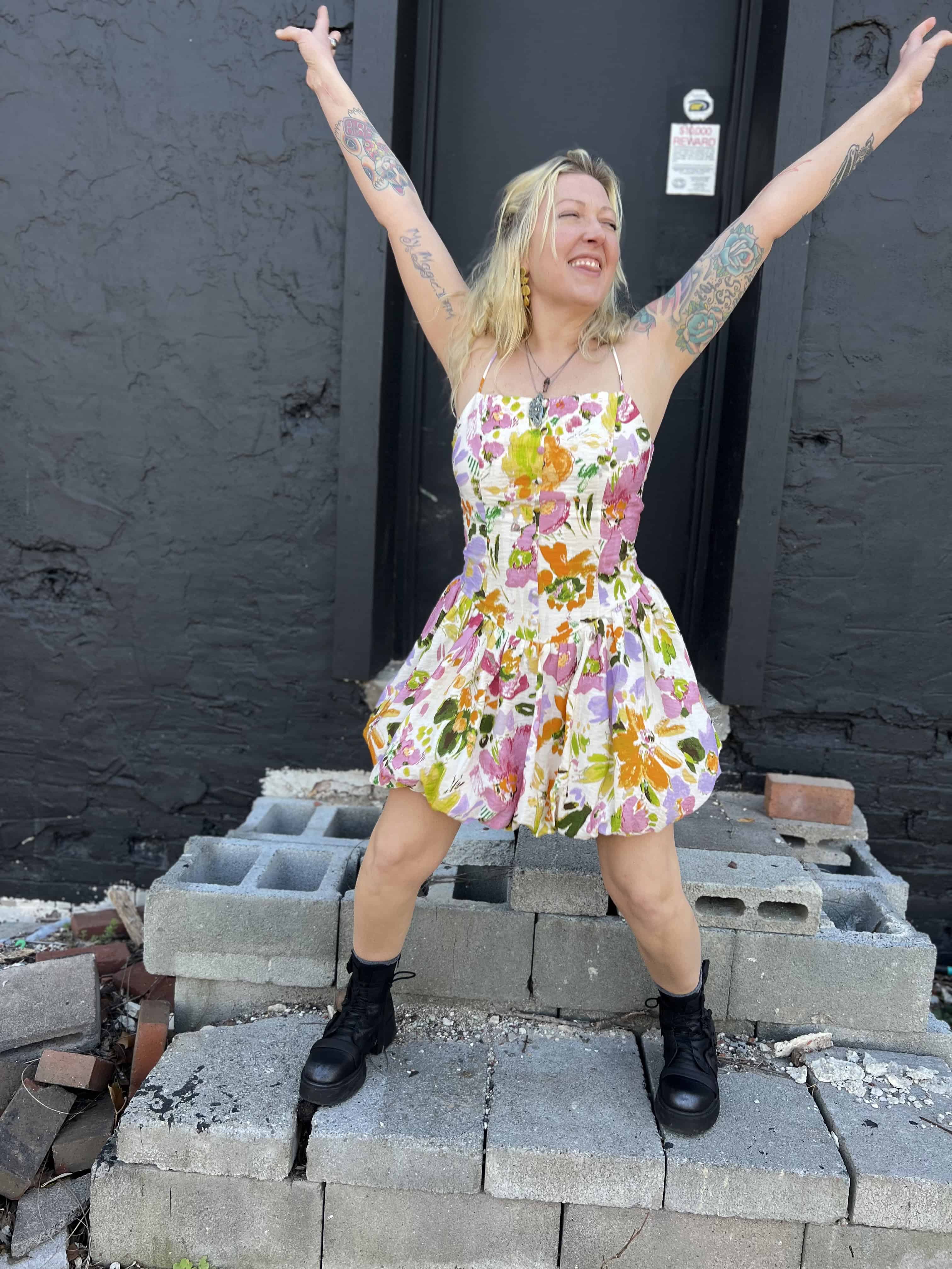 Floral Print Bubble Skirt Mini Dress