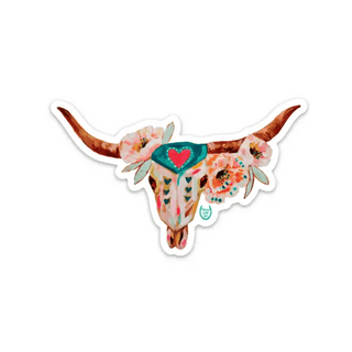 Steer Skull Cowgirl Floral Western Sticker