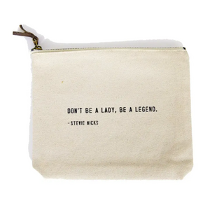 The Stevie Nicks Iconic Quotes Canvas Zip Bag on a white background.