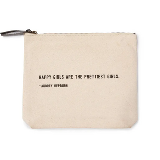 The Audrey Hepburn Iconic Quotes Canvas Zip Bag on a white background.