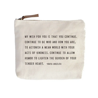 The Maya Angelou Iconic Quotes Canvas Zip Bag on a white background.