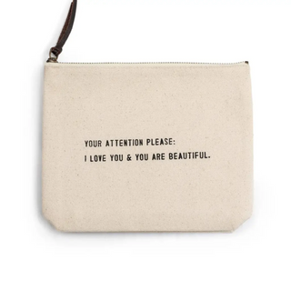 The Iconic Quotes Canvas Zip Bag on a white background.