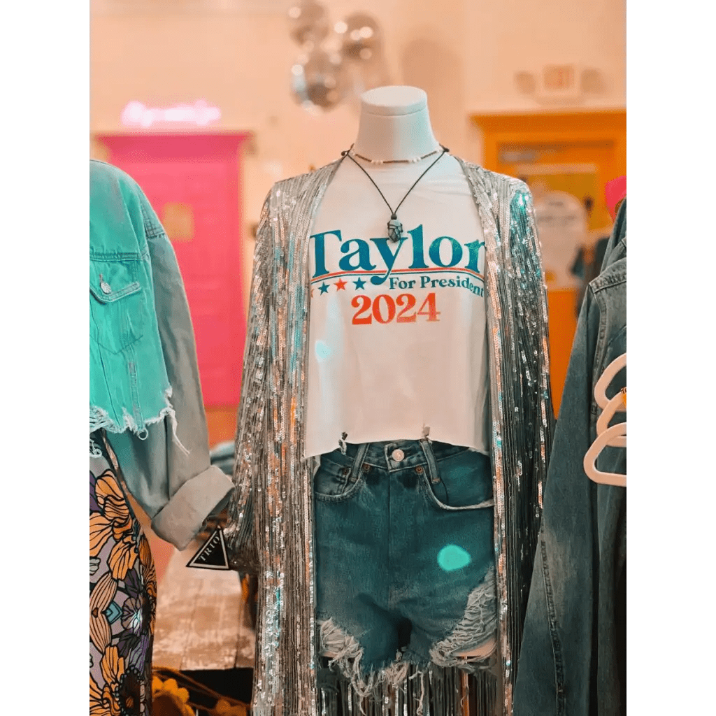 Taylor for President 2024 Ladies Crop Top Concert Shirt - The Boho Depot