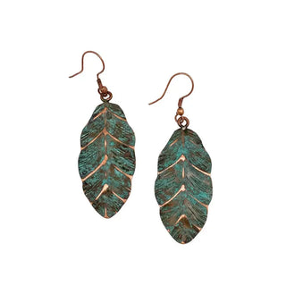 Teal Leaf Copper Patina Earrings