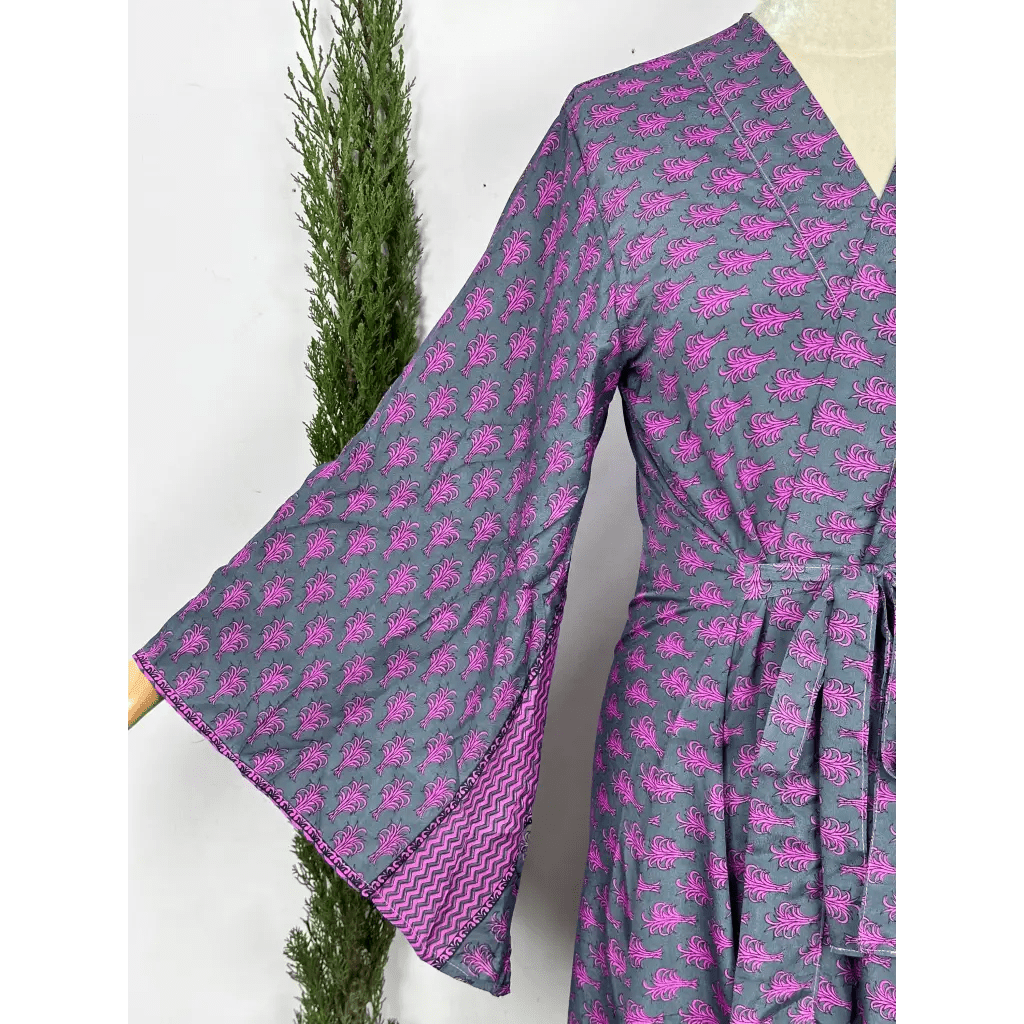 Boho Recycle Indian Silk Sari Kimono Robe Loungewear - Pink/Purple - The Boho Depot