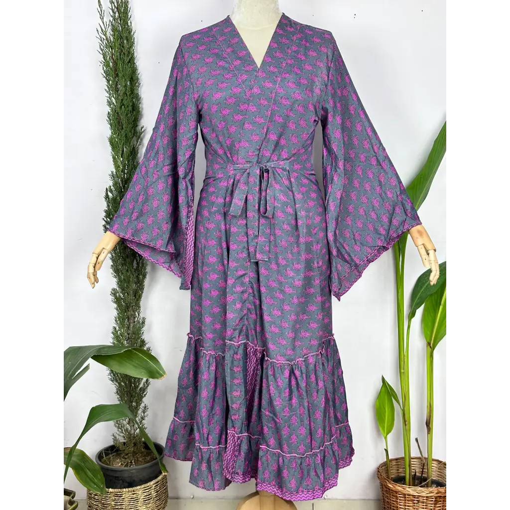 Boho Recycle Indian Silk Sari Kimono Robe Loungewear