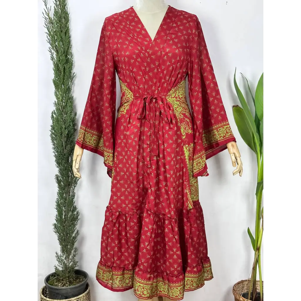 Boho Recycle Indian Silk Sari Mandeep Kimono Robe