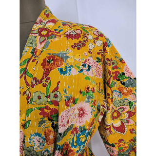 Reversible Kantha Pure Cotton Long Kimono Jacket for Women