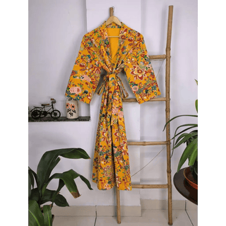 Reversible Kantha Pure Cotton Long Kimono Jacket for Women