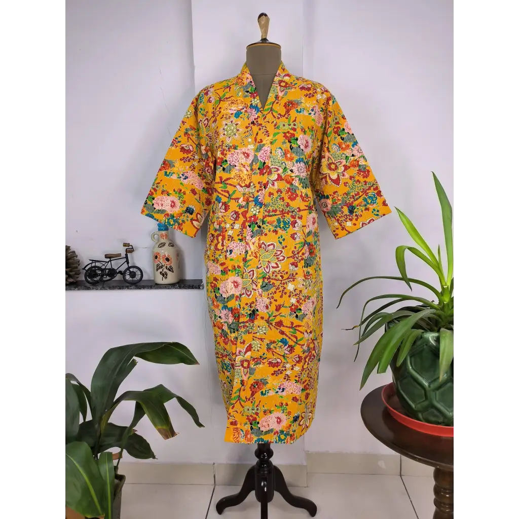 Reversible Kantha Pure Cotton Long Kimono Jacket for Women