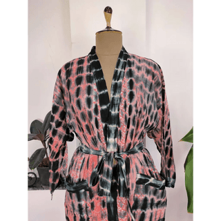 Vintage Recycled Pure Cotton Kimono Open Jacket Boho Tie