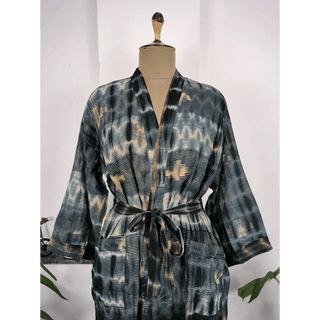 Vintage Recycled Pure Cotton Kimono Open Jacket Boho Tie