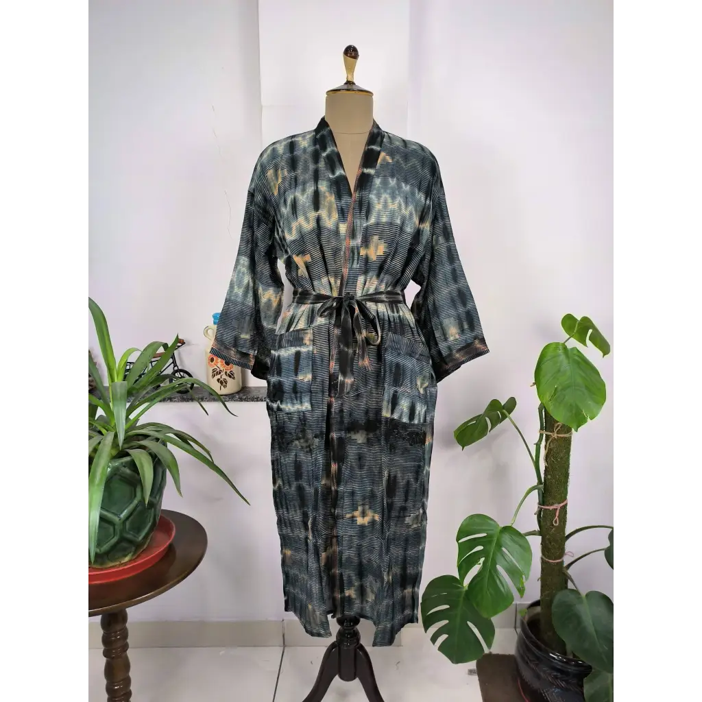 Vintage Recycled Pure Cotton Kimono Open Jacket Boho Tie