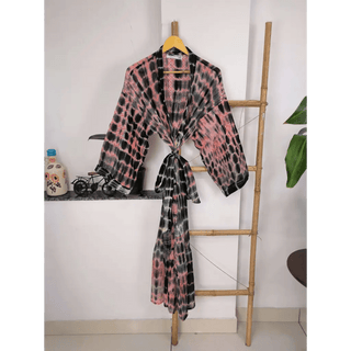 Vintage Recycled Pure Cotton Kimono Open Jacket Boho Tie