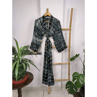 Vintage Recycled Pure Cotton Kimono Open Jacket Boho Tie