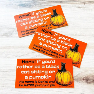 Black Cat Sitting On A Pumpkin - Bumper Sticker