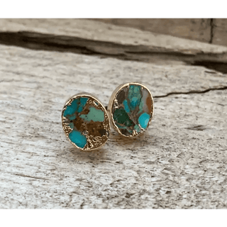 Tibetan Turquoise Gold Dipped Stud Earrings - Gold