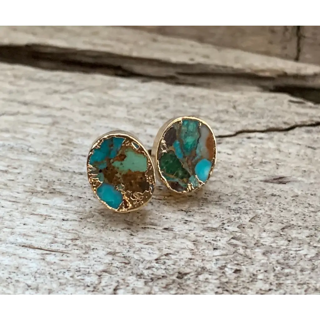 Tibetan Turquoise Gold Dipped Stud Earrings