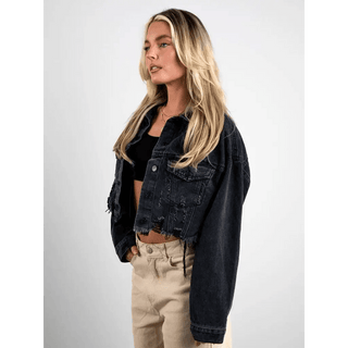 Marilyn "IDC" Crop Denim Jacket - The Boho Depot