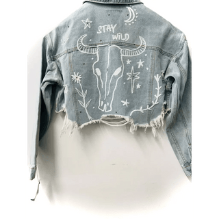 Stay Wild Denim Blue Jean Crop Jacket - Small/Medium