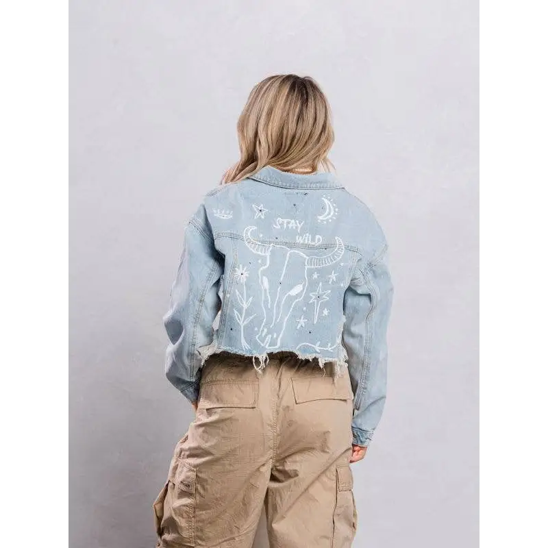 Stay Wild Denim Blue Jean Crop Jacket