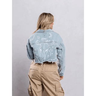 Stay Wild Denim Blue Jean Crop Jacket