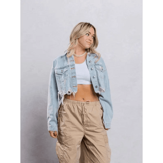 Stay Wild Denim Blue Jean Crop Jacket