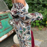 Boho trench coat unisex style layered over dress outfit